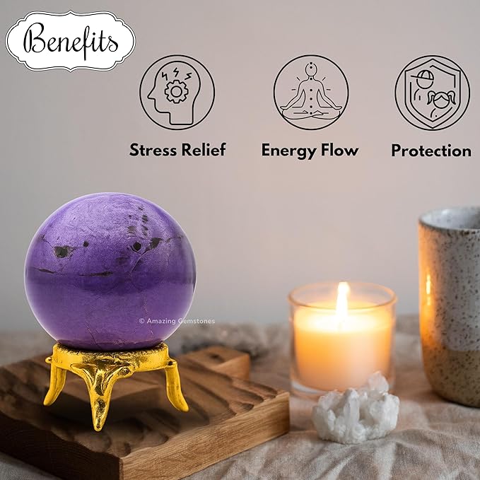 Amazing Gemstone Stichtite Crystal Ball with Stand - 2 Inches Crystal Sphere Meditation Balls for Witchcraft and Decorative Balls