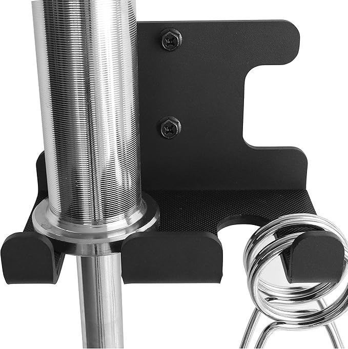 Barbell Rack Doule Hook Wall Mount Heavy Duty Vertical Barbell Holder Weight Bar Holder for Olympic Barbell, Curl bar, Commercial or Home Gym Accessory