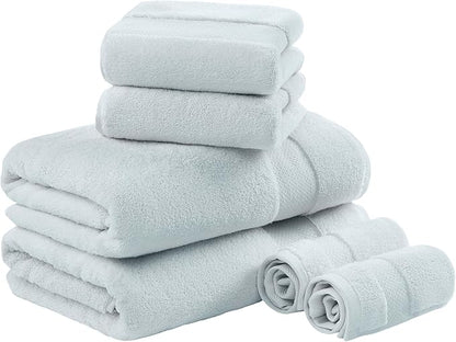 Madison Park Turkish 100% Cotton 600Gsm Luxury Premium Thick Soft Absorbent Hotel Bathroom Towel Set Shower Hand Face Washcloths, Assorted Sizes, Light Blue 6 Piece