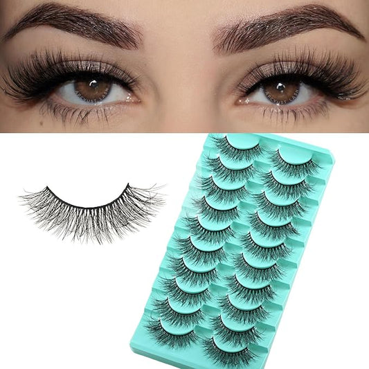 Natural Lashes Wispy Eyelashes Fluffy Mink Lashes Naturl Look Small Strip Eyelash 10 Pairs Short Lashes Pack Lightweight Cat Eye Lash Strips Set (Semi-Wispy | 10-14mm)