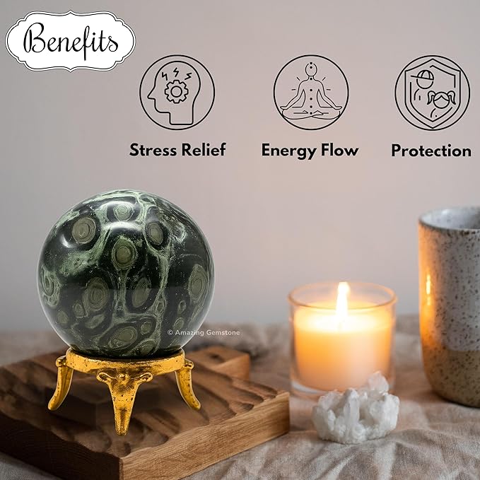 Amazing Gemstone Kambaba Jasper Crystal Ball with Stand - 2 Inches Crystal Sphere Meditation Balls for Witchcraft and Decorative Balls