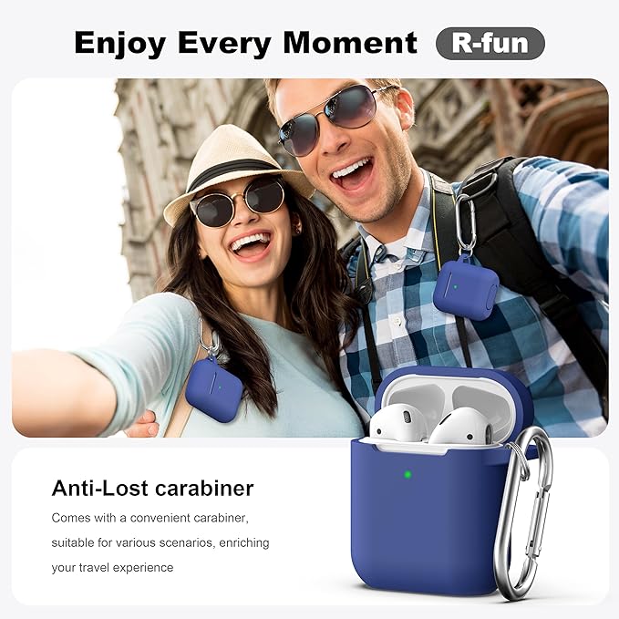 R-fun Compatible with AirPods Case Cover, Soft Silicone Protective Cover with Keychain for Women Men Compatible with Apple AirPods 2nd 1st Generation Charging Case, Front LED Visible,Royal Blue