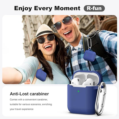R-fun Compatible with AirPods Case Cover, Soft Silicone Protective Cover with Keychain for Women Men Compatible with Apple AirPods 2nd 1st Generation Charging Case, Front LED Visible,Royal Blue