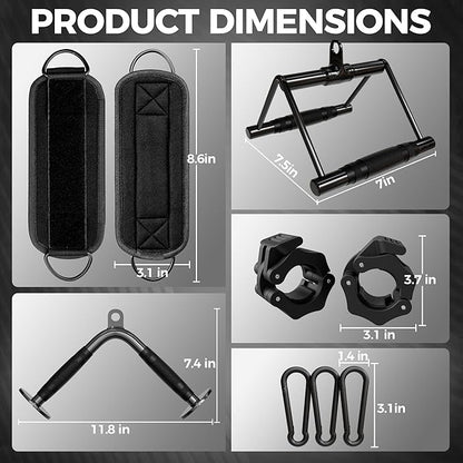 Mikolo Cable Attachments for Gym, Heavy-Duty Cable Machine Attachment Set with LAT Pulldown, V Bar, Double D Handle, Ankle Straps, and Barbell Clamps for Home Gym