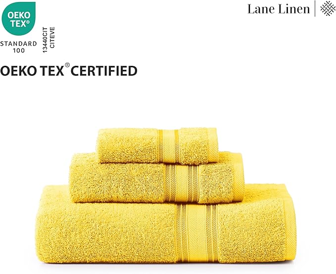 LANE LINEN 100% Cotton Luxury Bath Towel Set - 18 Pieces - Zero Twist, Ultra Soft, Quick Dry & Extra Absorbent - 6 Bath, 6 Washcloths, 6 Bathroom Hand Towels - Machine Wash in Cold Setting - Mimosa