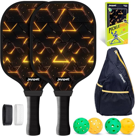 Pickleball Paddles Set of 2, Fiberglass Pickle Ball Rackets, Lightweight Paddle Set Includes 4 Outdoor Indoor Balls, 2 Grip Tapes & Carry Bag, Oversized Sweet Spot for Men, Women, Adult, Teenager