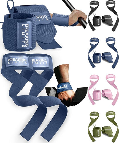 Breaking Limits Gym Straps Weight Lifting Wrist Wraps Bundle – Workout Lifting Straps for Deadlift – Wrist Straps for Weightlifting Men & Women - Muñequeras Para Gym