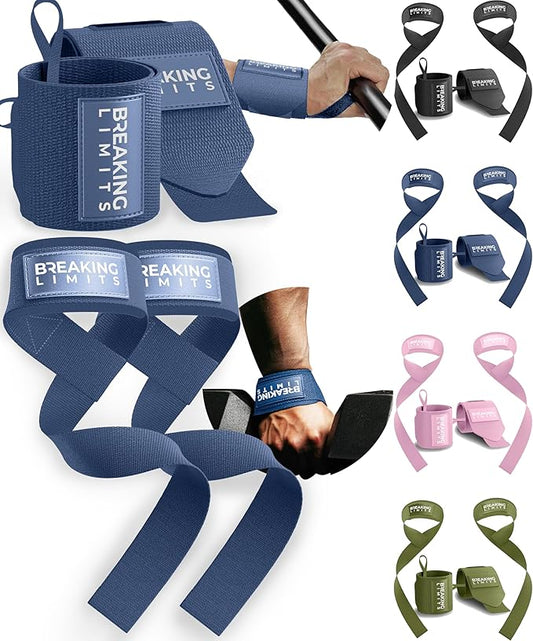 Breaking Limits Gym Straps Weight Lifting Wrist Wraps Bundle – Workout Lifting Straps for Deadlift – Wrist Straps for Weightlifting Men & Women - Muñequeras Para Gym