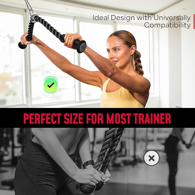 Tricep Rope Compatible with Tonal Machine, Tricep Pull Down Attachment with Ergonomic Comfort Grips, Accessory for Smart Home Gym & Cable Machine, Wrist Support Base, Soft Rub & Heavy Duty