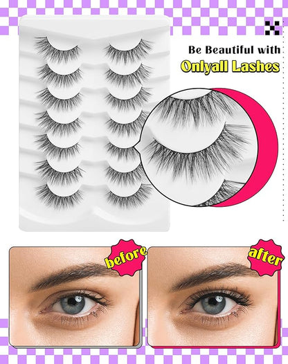 Onlyall Natural Lashes Wispy Lashes Natural Look False Eyelashes Natural Flared Eyelashes False Eye Lashes Soft Fluffy Lashes 7 Pairs D6 Volume-13mm