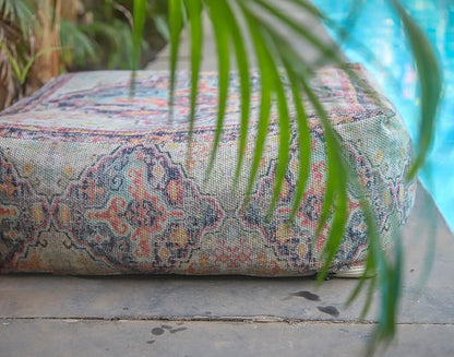 Mandala Life ART Bohemian Outdoor Floor Cushion Cover - Unstaffed 24x8 inches - Vintage Square Pouf Otttoman - Pillow Case for Garden Party, Pool, Balcony, Patio