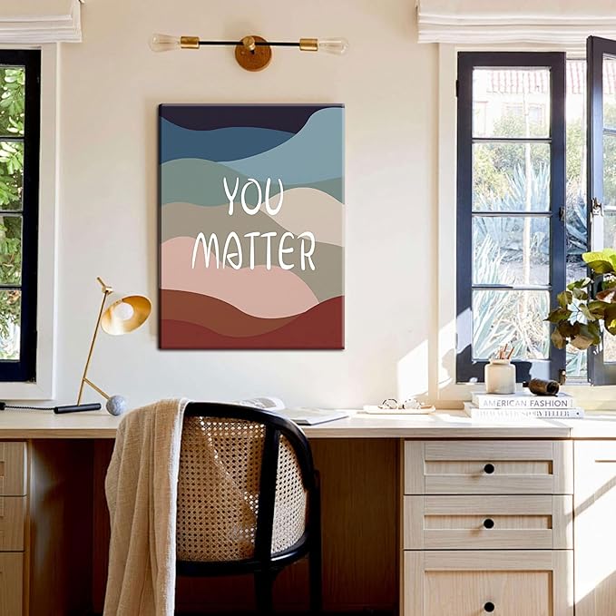 YHCTHT You Matter Canvas Wall Art – Framed Inspirational Positive Affirmation Wall Decor, Motivational Painting Artwork Prints for Bedroom, Home Office, or Meditation Room – 12x16in