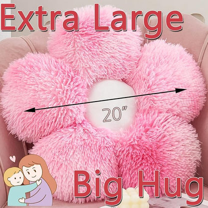 MorroMorn Flower Pillow Shaped Throw Pillows, 20" Floor Pillow Butt Cushion - Fluffy Shaggy Daisy Floral Decorative Pillows for Bed Couch Sofa Chair Cute Plush Faux Fur Room Decor (Pink)
