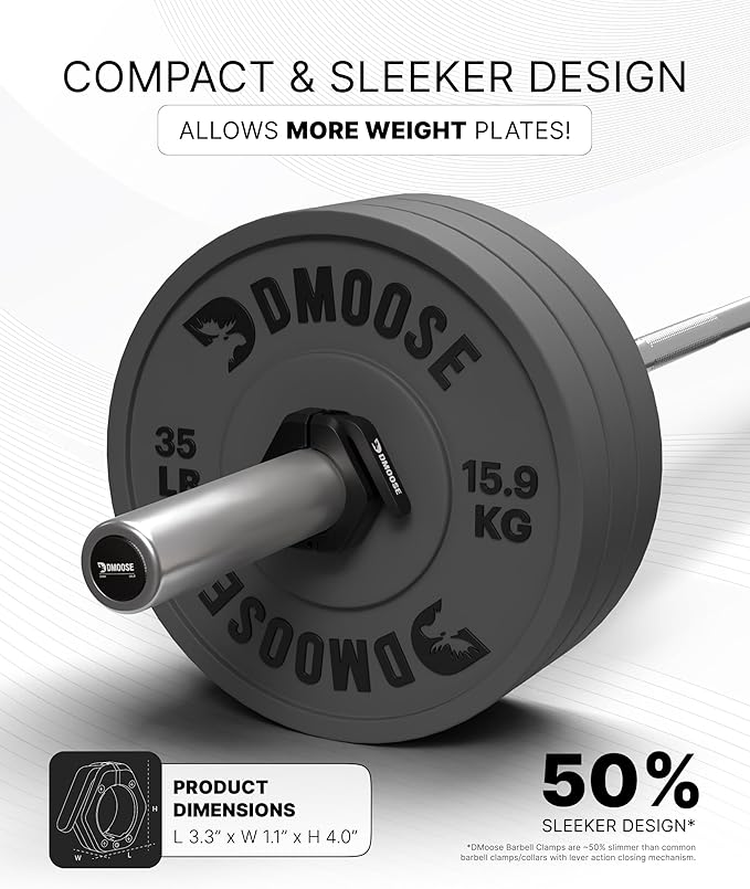 DMoose Fitness Barbell Clips 2 Inch (Pair) - Quick Release Olympic Barbell Clamps & Collars with Anti Slip TRP Grip for Secure Weightlifting and Powerlifting - Weight Clips for Bars at Home or Gym