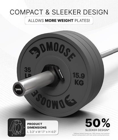 DMoose Fitness Barbell Clips 2 Inch (Pair) - Quick Release Olympic Barbell Clamps & Collars with Anti Slip TRP Grip for Secure Weightlifting and Powerlifting - Weight Clips for Bars at Home or Gym