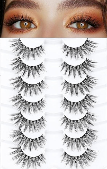Cat Eye Lashes 16mm Anime Eyelashes 3D Volume False Eyelashes Natural 0.1MM Thin Band Soft C Curl Eye Lashes Pack 7 Pair