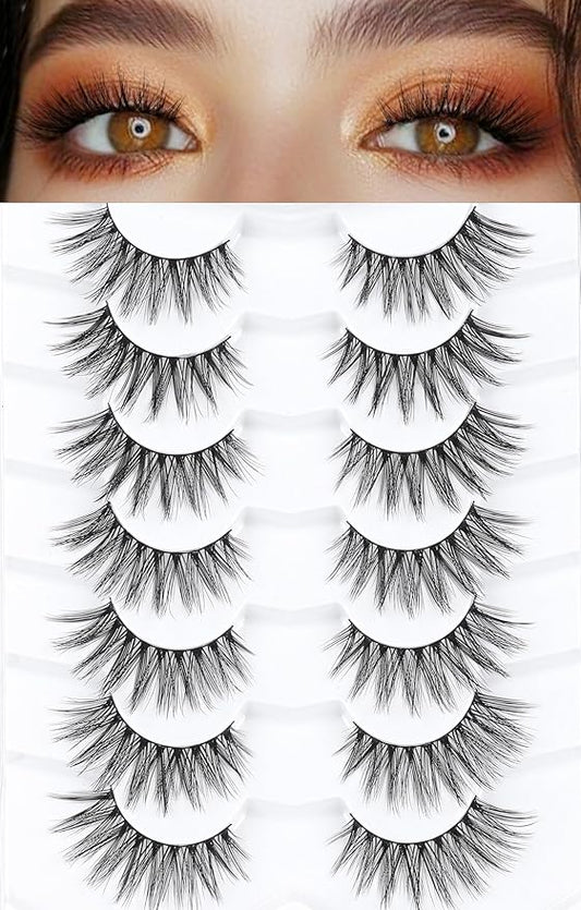 Cat Eye Lashes 16mm Anime Eyelashes 3D Volume False Eyelashes Natural 0.1MM Thin Band Soft C Curl Eye Lashes Pack 7 Pair