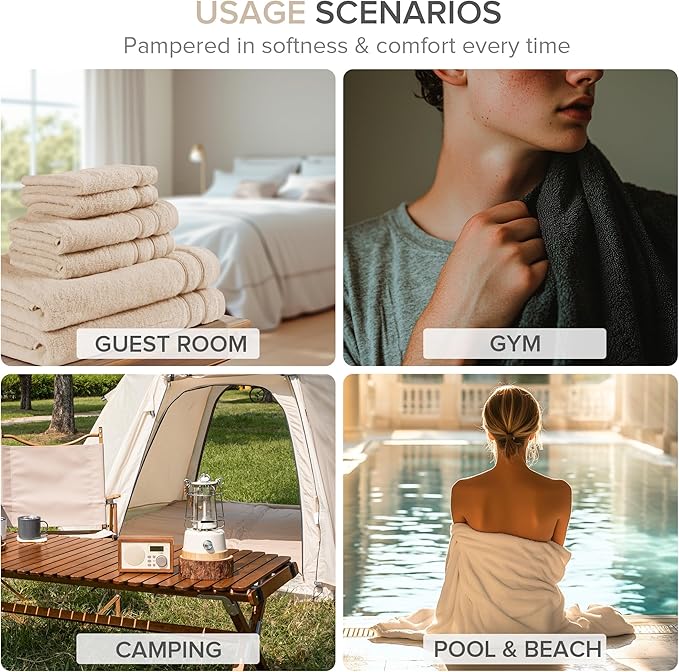 Comfort Spaces 6 Piece Luxury Bath Towel Set - 100% Cotton, Quick Dry, Zero Twist, Super Soft - Beige