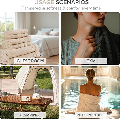 Comfort Spaces 6 Piece Luxury Bath Towel Set - 100% Cotton, Quick Dry, Zero Twist, Super Soft - Beige