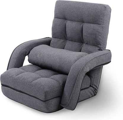 Adjustable Floor Chair for Adults with Back Suppor,5-Position Folding Lazy Sofa with Pillow, Gaming & Meditation Chair with Breathable Fabric - for Living Room, Bedroom, Office,Balcony (Grey)