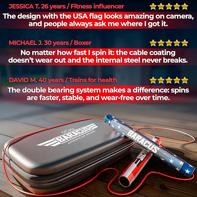 BARACUS Jump rope for women, men, kids | gym accessories for women | at home workout equipment | pesas para ejercicios en casa – Professional Speed Rope with Knurled Aluminum Handles & Hard Case