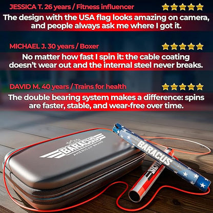BARACUS Jump rope for women, men, kids | gym accessories for women | at home workout equipment | pesas para ejercicios en casa – Professional Speed Rope with Knurled Aluminum Handles & Hard Case