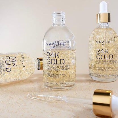 SpaLife Nourishing Anti-Aging Gold & Silver Serums (Anti-Aging 24k Gold & Collagen) 110 ml (3.7 Fl. Oz.) - Boosts Firmness, Hydration, and Radiance