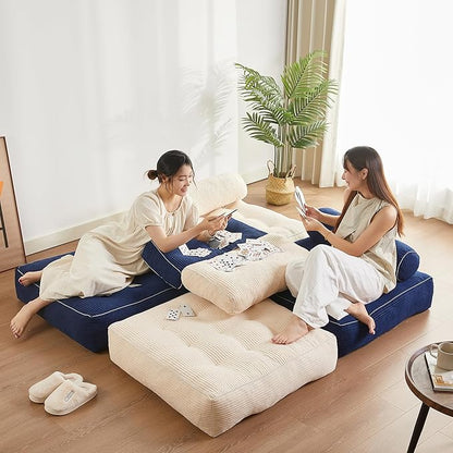 35.4x33.5 Inch Floor Pillow, Large Round Floor Cushion with Removable Washable Cover - Ultra Soft Plush Filling for Adults, Kids, Lounge, Bedroom, Reading Nook, Meditation, Corduroy, Blue