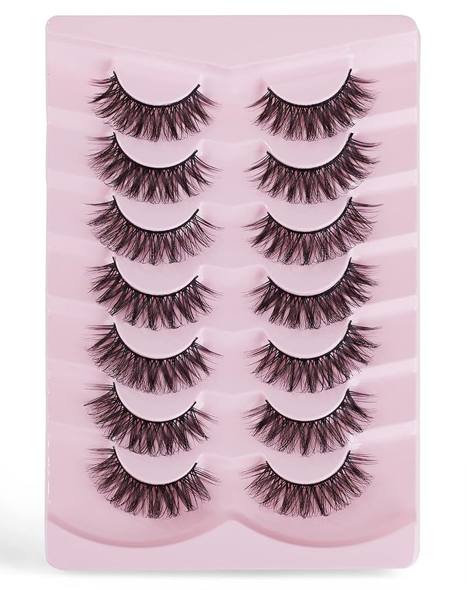 Onlyall Natural Lashes Wispy Lashes Natural Look False Eyelashes Natural Flared Eyelashes False Eye Lashes Soft Fluffy Lashes 7 Pairs Curl-02