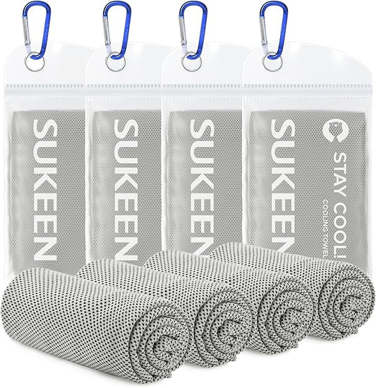 Sukeen [4 Pack] Cooling Towel (40"x12"),Ice Towel,Soft Breathable Chilly Towel,Microfiber Towel for Yoga,Sport,Running,Gym,Workout,Camping,Fitness,Workout & More Activities (Light Grey)