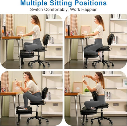 Cross Legged Office Chair, Ergonomic Cloud Criss Cross Desk Chair, Meditation Chair with Wheels, Height Adjustable Seat for ADHD, Wide Kneeling Chair with Back Support