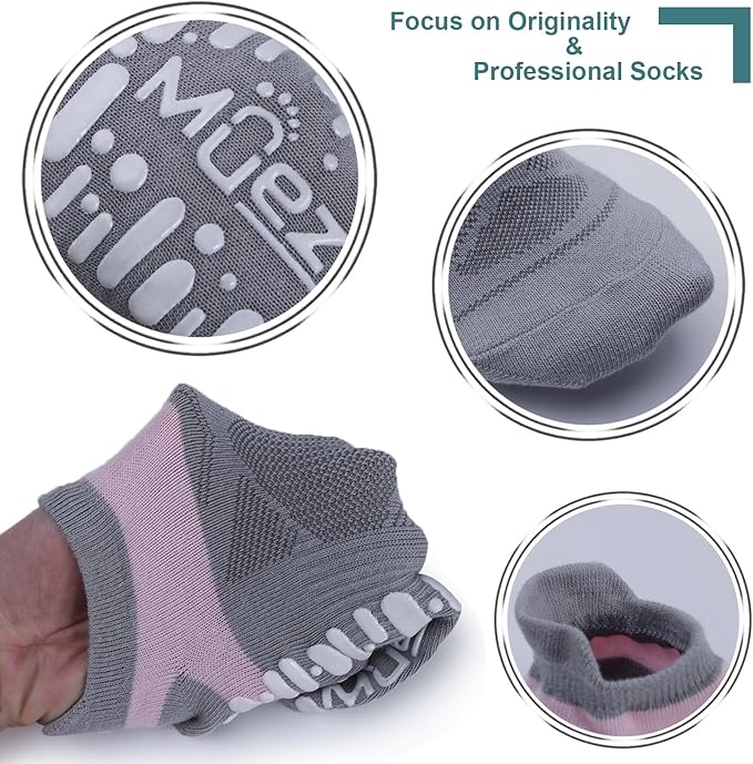 Muezna Non Slip Yoga Socks for Women, Anti-Skid Pilates, Barre, Hospital Socks with Grips, Size 5-10