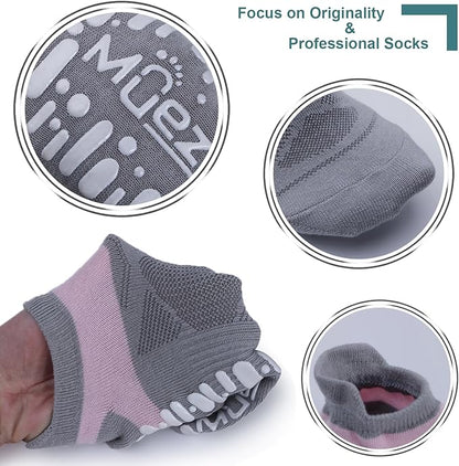 Muezna Non Slip Yoga Socks for Women, Anti-Skid Pilates, Barre, Hospital Socks with Grips, Size 5-10