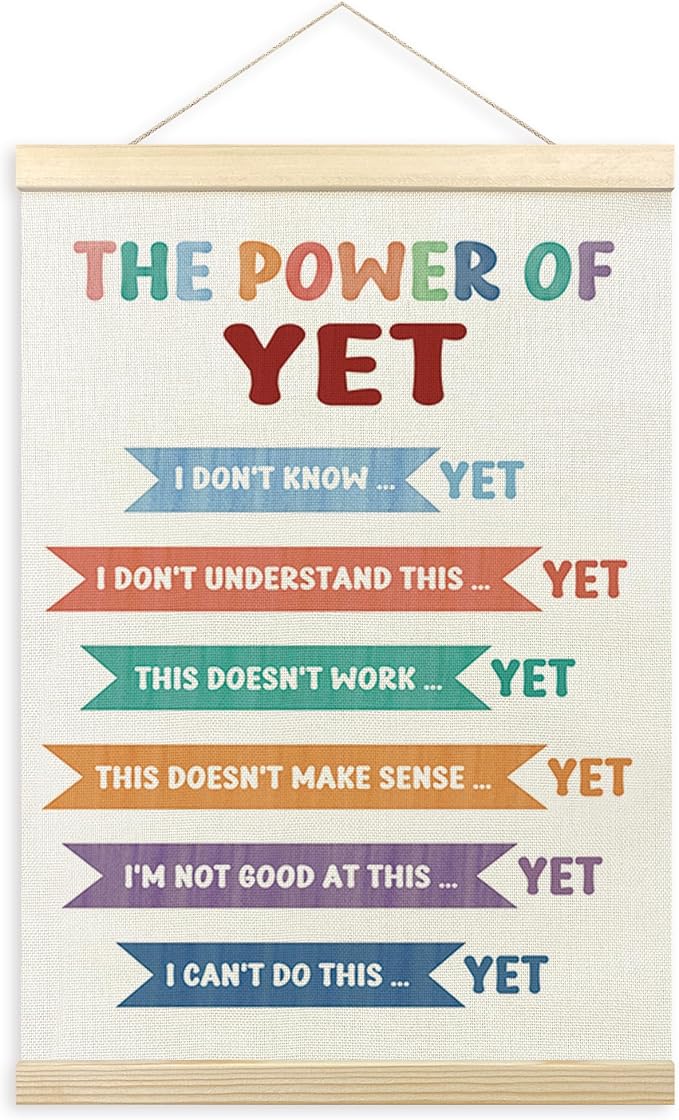 TLESKE Mental Health the Power of Yet Poster Hanger Frame, Growth Mindset Hanging Wall Art Decor for Classroom Therapist Therapy Counseling Office Playroom Playroom, Inspirational Prints Picture 12x16