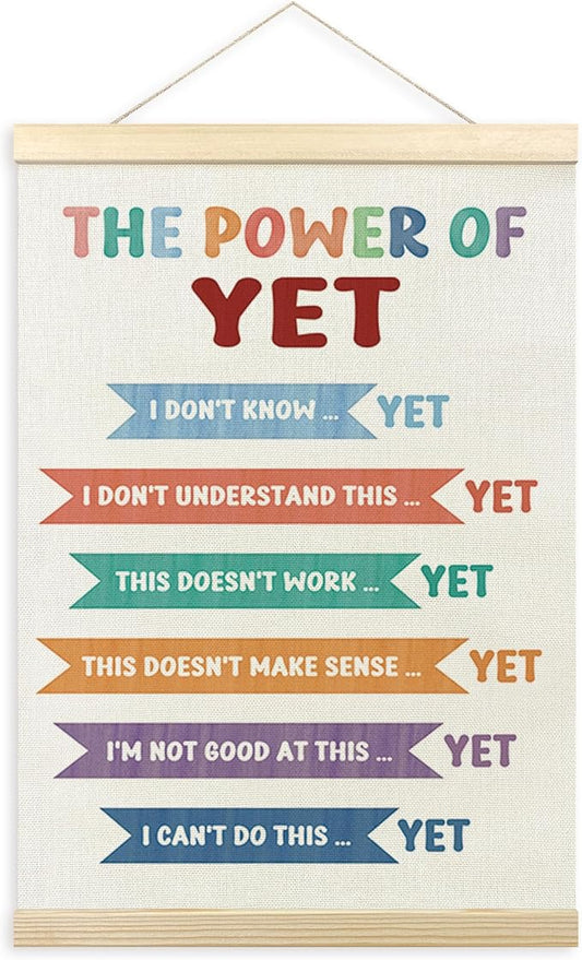TLESKE Mental Health the Power of Yet Poster Hanger Frame, Growth Mindset Hanging Wall Art Decor for Classroom Therapist Therapy Counseling Office Playroom Playroom, Inspirational Prints Picture 12x16