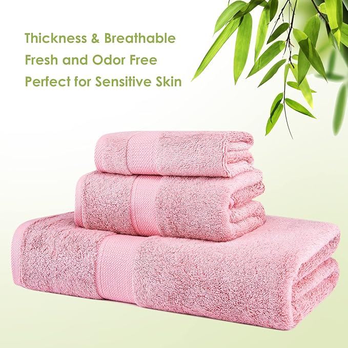 3PC Bathroom Towels Set for Face and Body, Sensitive Skin Pink Luxury Towels Set for Adult Students Kids Baby, Super Soft Highly Absorbent Towels Set for Bathroom 3 PC