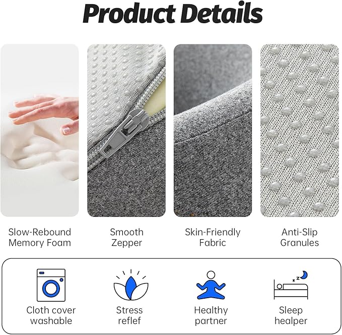 Face Down Pillow for Bed, Massage Headrest for Prone & Stomach Sleeping, Face Cradle for Spa, BBL Pillow for Post-Eye Surgery Recovery & Vitrectomy Recovery Equipment, Removable Cover Grey