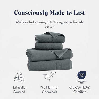 Brooklinen Super-Plush Turkish Cotton Bath Towel Set - 2 Bath Towels + 2 Hand Towels Cotton, 820 GSM, Highly Absorbent, Machine Washable, Perfect for Home & Bathroom (Slate Grey)