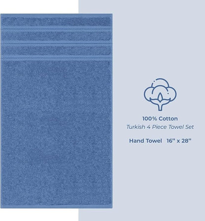 American Soft Linen Luxury Hand Towels for Bathroom, 600 GSM 100% Cotton Turkish 4 Piece Hand Towel Set, 600 GSM Hand Face Towels for Kitchen, Electric Blue Hand Towels