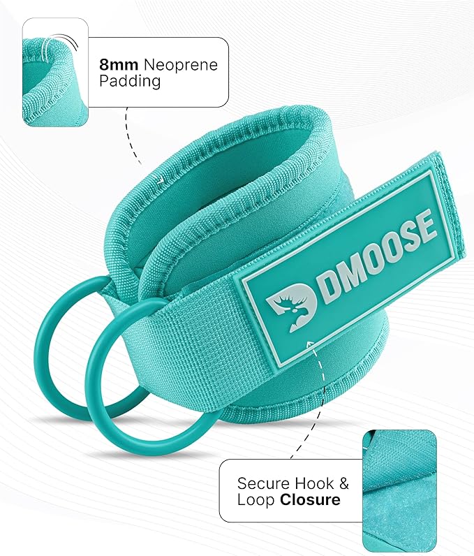 DMoose Fitness Ankle Straps for Cable Machines - One Size Fit with Premium Padding, Glute Kickback Ankle Strap for Women & Men, Cable Attachments for Gym, Booty Workouts, Leg Extension & Hip Abductors