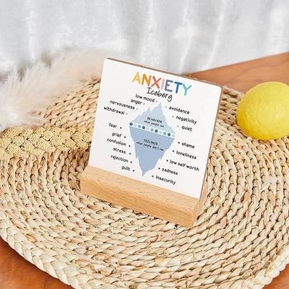 Mental Health Awareness Gift, Anxiety Therapy Wooden Sign With Wooden Stand, Counseling Office Must Haves, Mental Health Gift for Psychologist School Counselor Student Boys Girls Best Friends