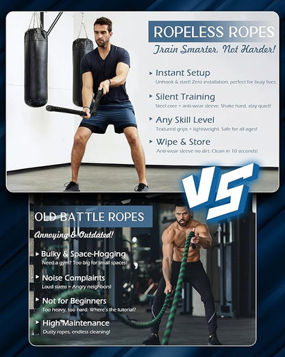 Ropeless Battle Ropes, Cordless Battle Ropes Workout Equipment, Heavy Duty Weighted Wireless Rope, Exercise Lightweight Device HIIT, Portable Training Flow Rope men, Cardio Trainer for home gym