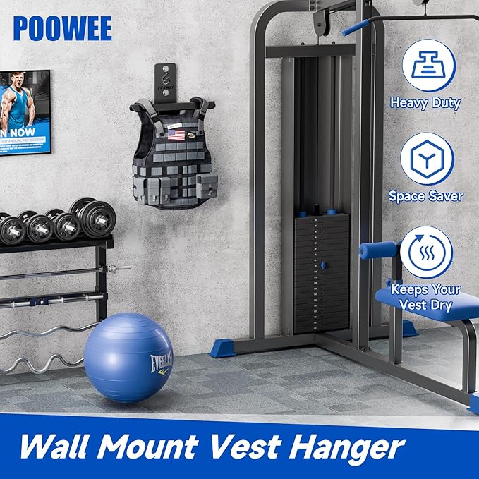 Weight Vest Hanger Wall Mount - Heavy Duty Steel Tactical Vest Wall Mount for Home Gym Gear, Weighted Vest Storage Rack for Backpacks, Body Armor Carrier, Weighted Vest Hook - Hold Up To 200Lbs