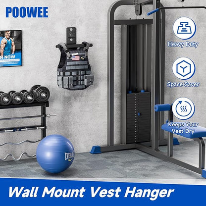 Weight Vest Hanger Wall Mount - Heavy Duty Steel Tactical Vest Wall Mount for Home Gym Gear, Weighted Vest Storage Rack for Backpacks, Body Armor Carrier, Weighted Vest Hook - Hold Up To 200Lbs