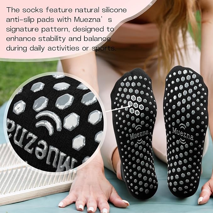 Muezna 6 Pairs Pilates Grip Socks for Women, Non Slip Yoga Socks with Grips, Grippy Socks for Barre, and Hospital