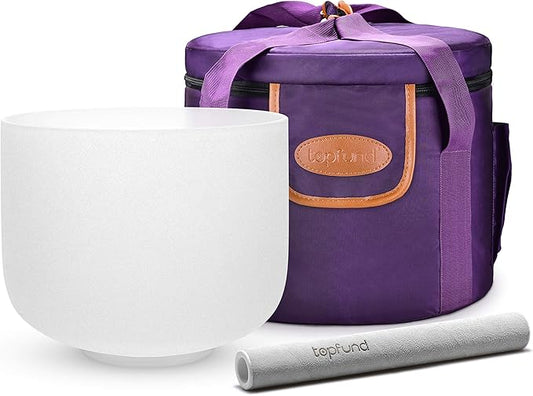 TOPFUND 8" 432Hz F Note Crystal Singing Bowl Heart Chakra with Heavy Duty Carrying Case and Suede Mallet