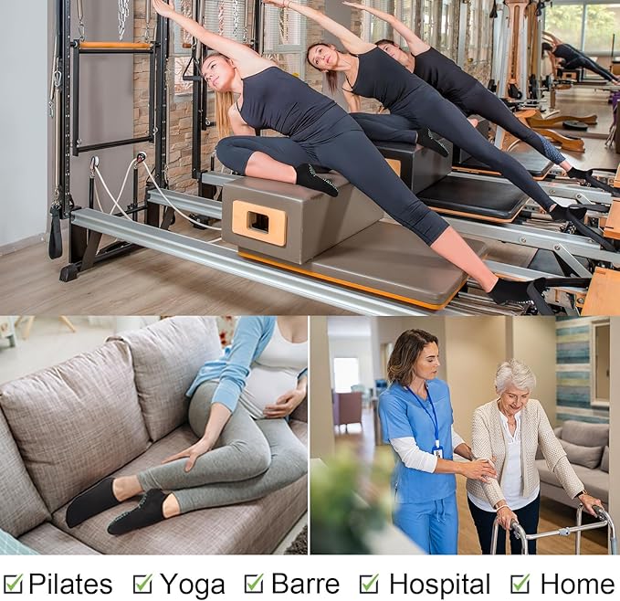 Pilates Socks for Women, Cushioned Ankle Grippy Non Slip Socks for Yoga, Hospital, Barre, Sports Home Slipper 2/4 Pairs