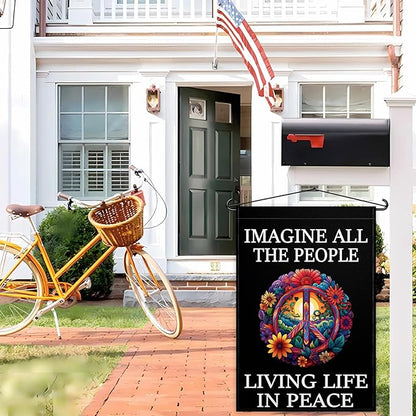 Imagine All The People Living Life in Peace Garden Flag for Outside 12x18 Double Sided Be Kind Garden flag Peace Floral Sign for Outdoor Indoor House Yard Decor