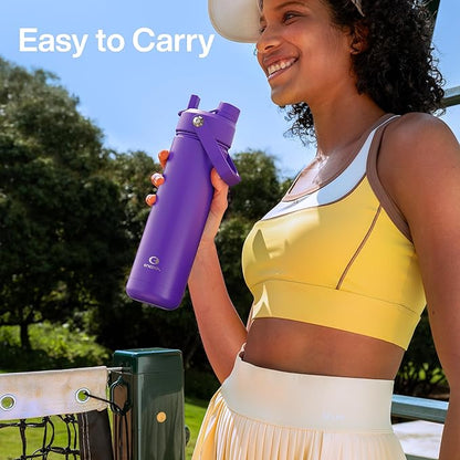 Insulated Water Bottle with Straw - Encool Stainless Steel Water Bottle, Leak-Proof, BPA-Free, Double Wall Vacuum Keeps Cold for 24 Hours for Sports, Travel, School (18 oz, Violet)