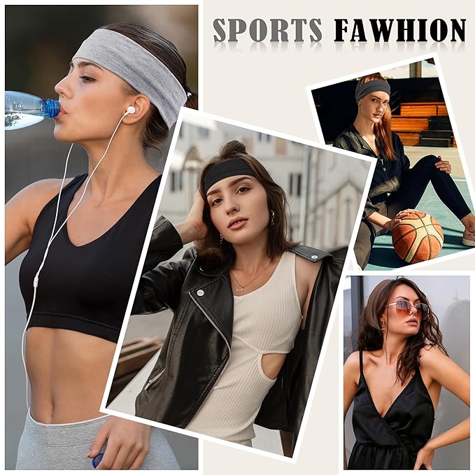 16Pcs Headbands for Women Non Slip - Stylish Sports Hair Bands for Women's Hair - Soft Cotton Cloth Stretchy Headbands for Women for Yoga, Outdoor Exercise Running
